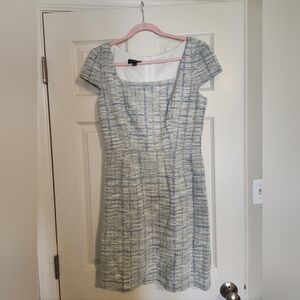 Chic Blue and White Tweed Mini Dress